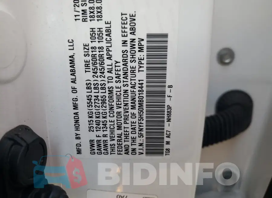 5FNYF5H50MB018441 Photo# 13
