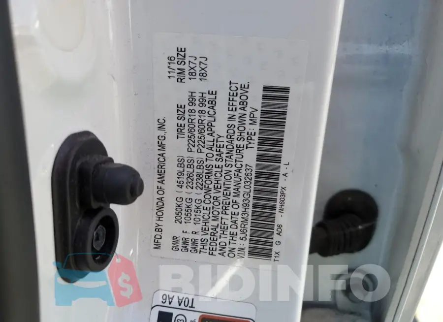 5J6RM3H93GL032637 Photo# 13