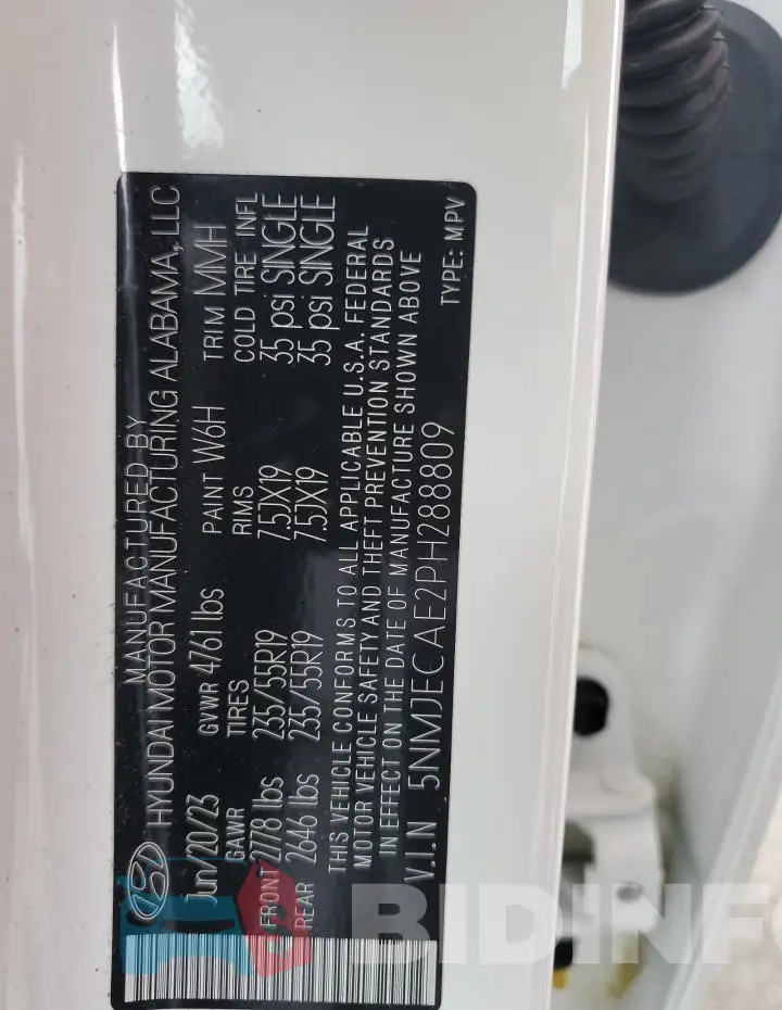5NMJECAE2PH288809 Photo# 13