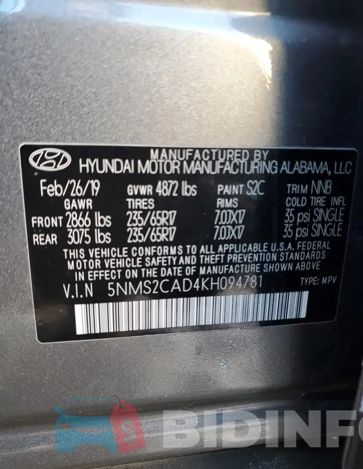 5NMS2CAD4KH094781 Photo# 13