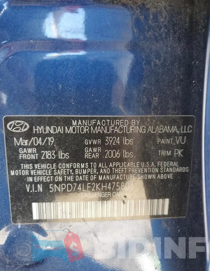 5NPD74LF2KH475806 Photo# 12