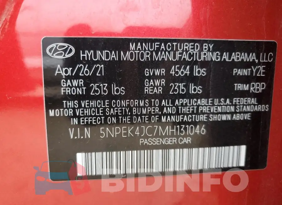 5NPEK4JC7MH131046 Photo# 13