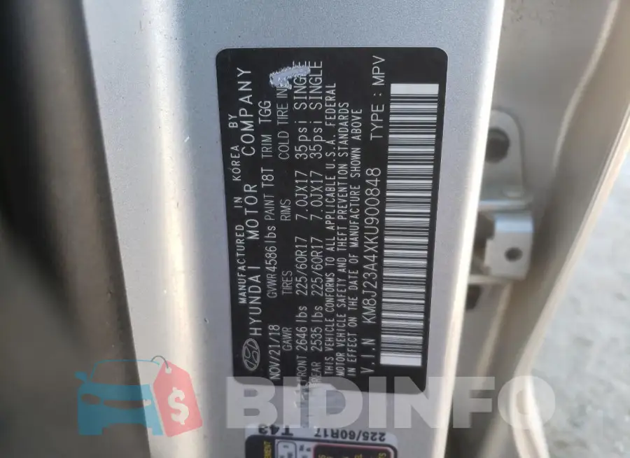 KM8J23A4XKU900848 Photo# 13