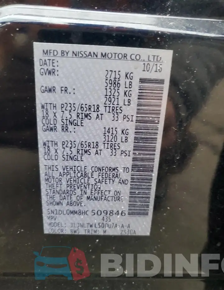 5N1DL0MM8HC509846 Photo# 13