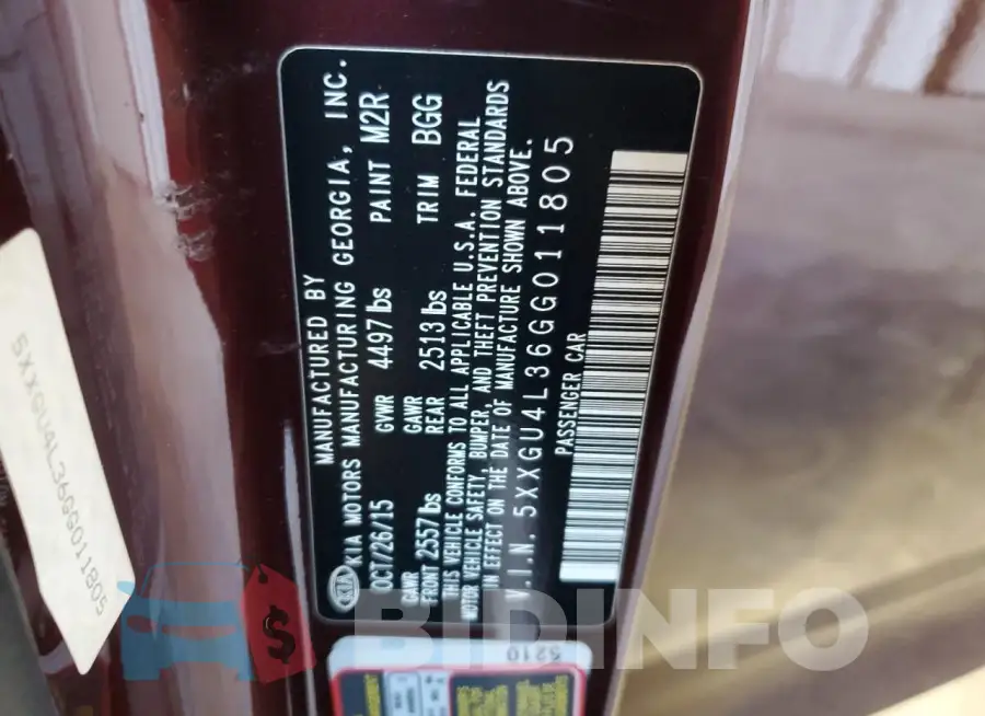 5XXGU4L36GG011805 Photo# 12