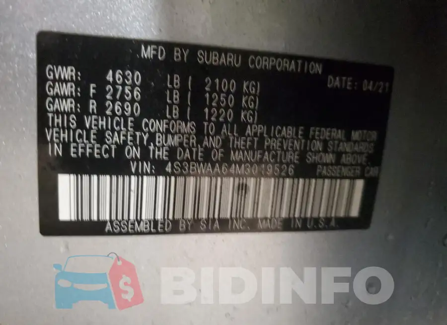 4S3BWAA64M3019526 Photo# 13