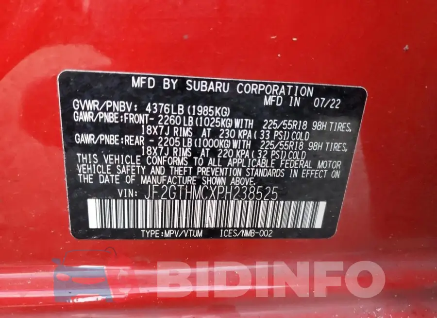 JF2GTHMCXPH238525 Photo# 13