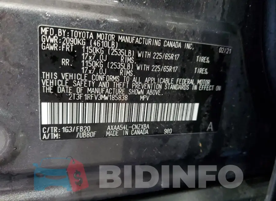 2T3F1RFV3MW185838 Photo# 13