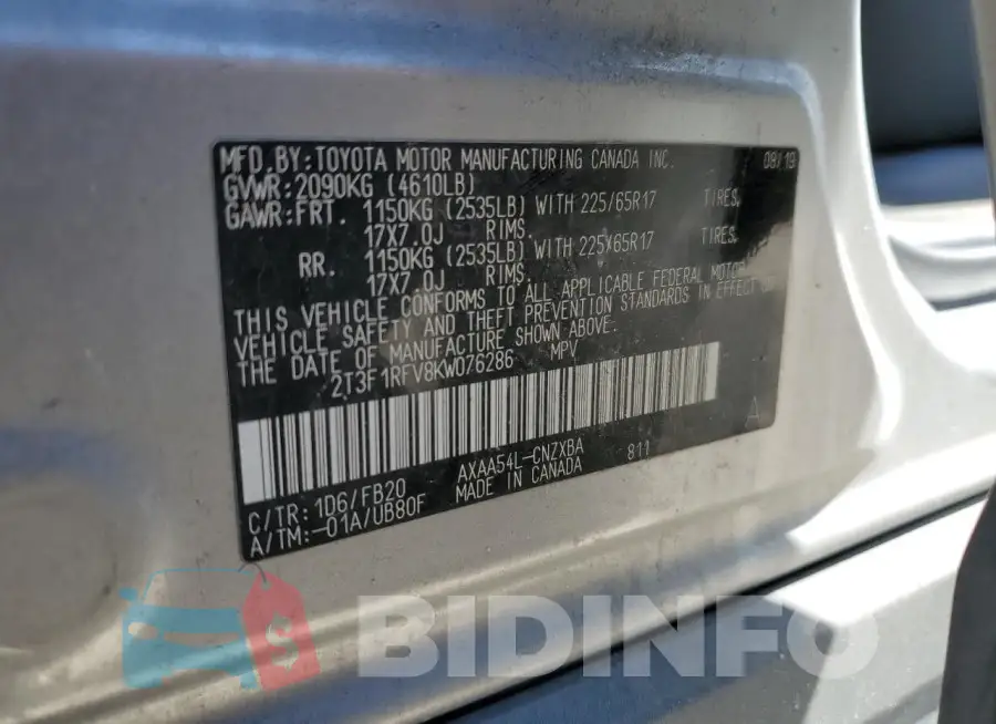 2T3F1RFV8KW076286 Photo# 14