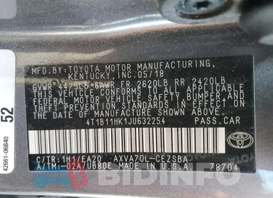 4T1B11HK1JU632254 Photo# 12