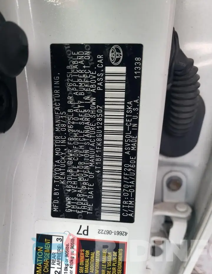 4T1BF1FK8GU128507 Photo# 12