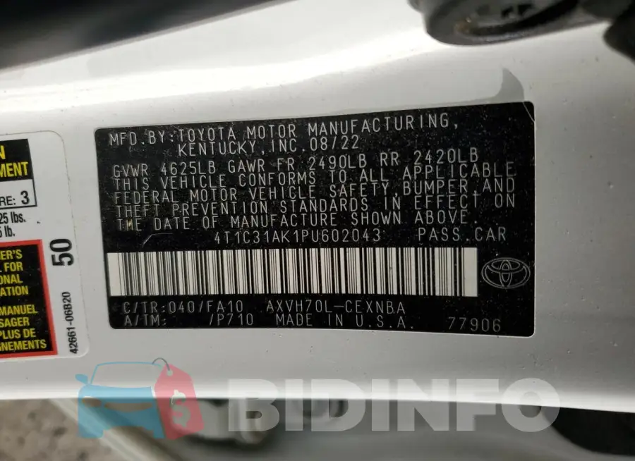 4T1C31AK1PU602043 Photo# 13
