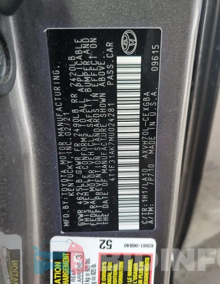 4T1F31AK7MU024281 Photo# 12
