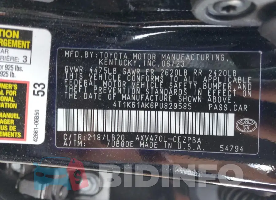 4T1K61AK6PU829585 Photo# 12