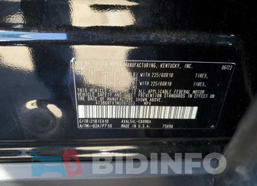 4T3B6RFV1NU087053 Photo# 13