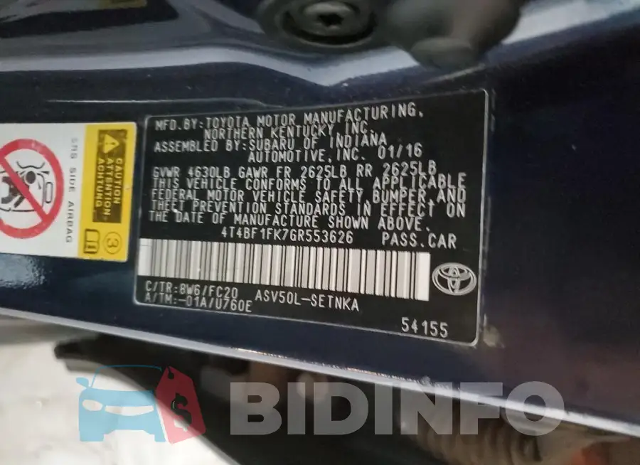 4T4BF1FK7GR553626 Photo# 12
