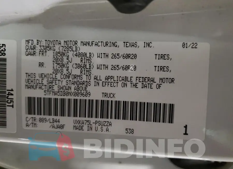 5TFMA5DB0NX009609 Photo# 12