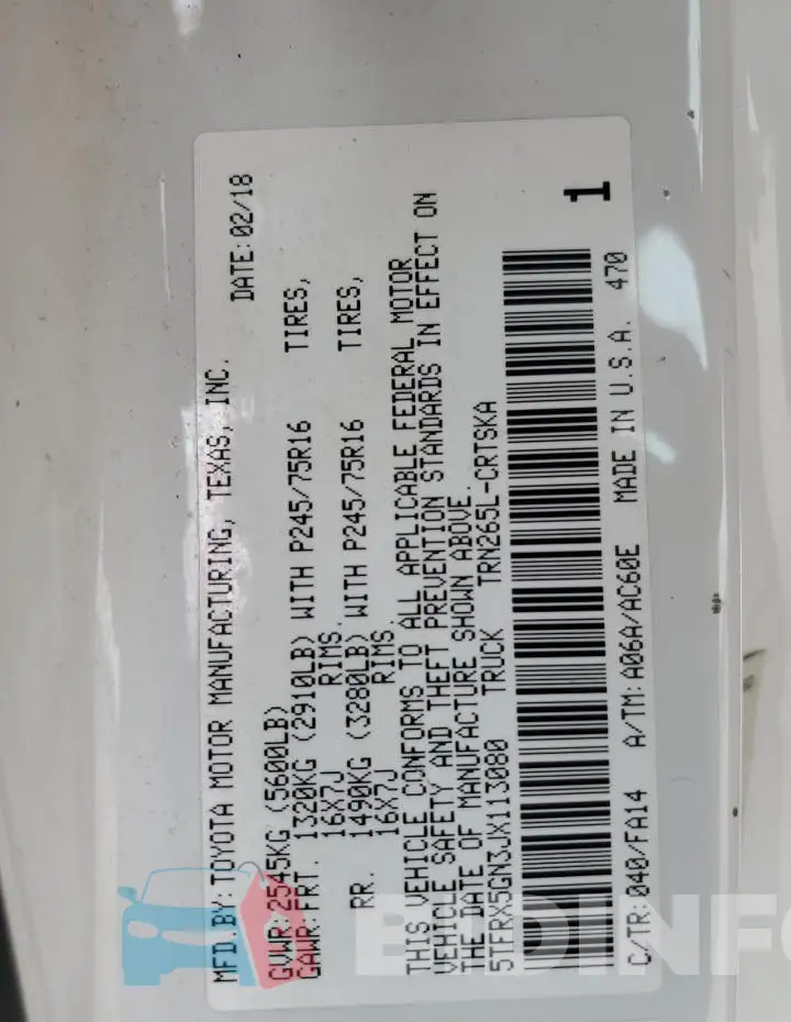 5TFRX5GN3JX113080 Photo# 12