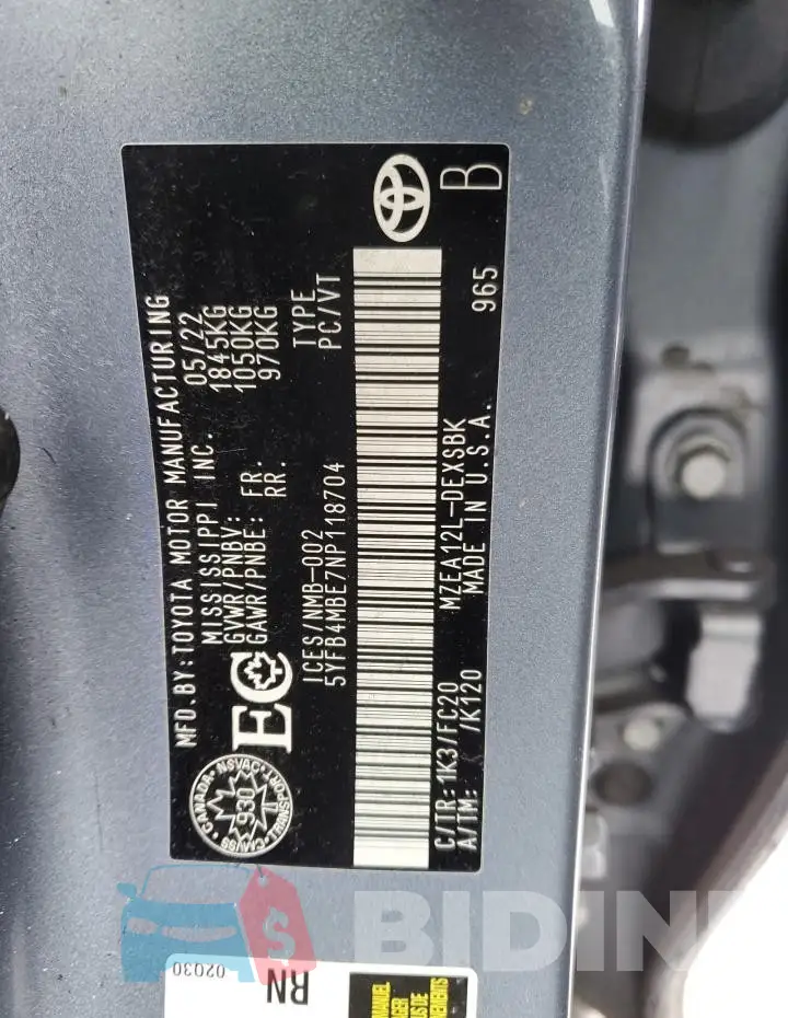 5YFB4MBE7NP118704 Photo# 13