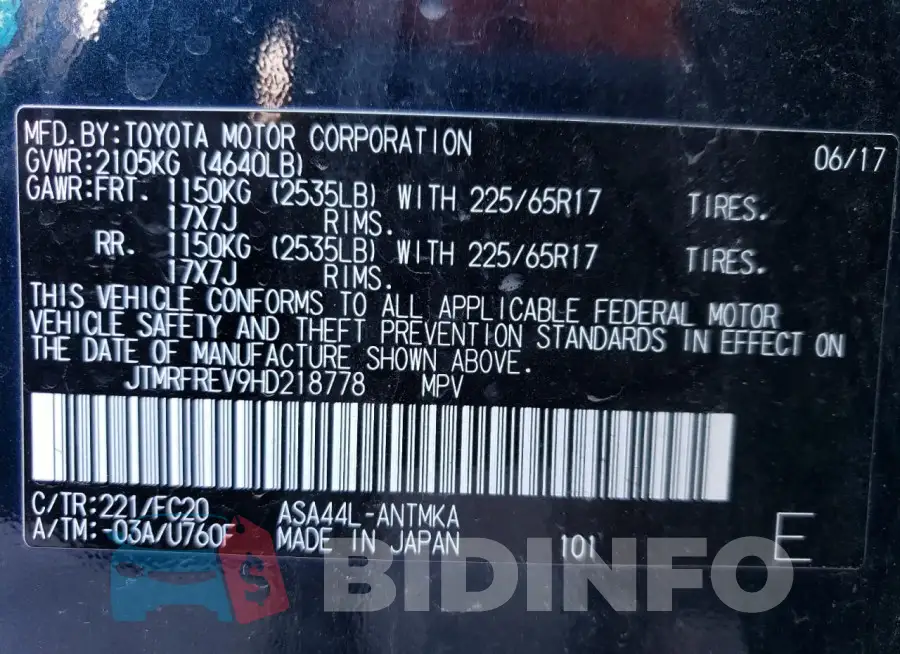 JTMRFREV9HD218778 Photo# 14