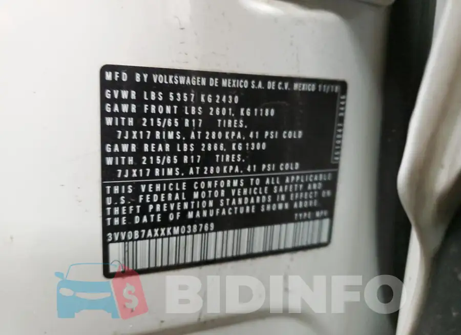 3VV0B7AXXKM038769 Photo# 13