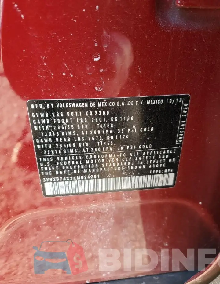 3VV2B7AX2KM024261 Photo# 13
