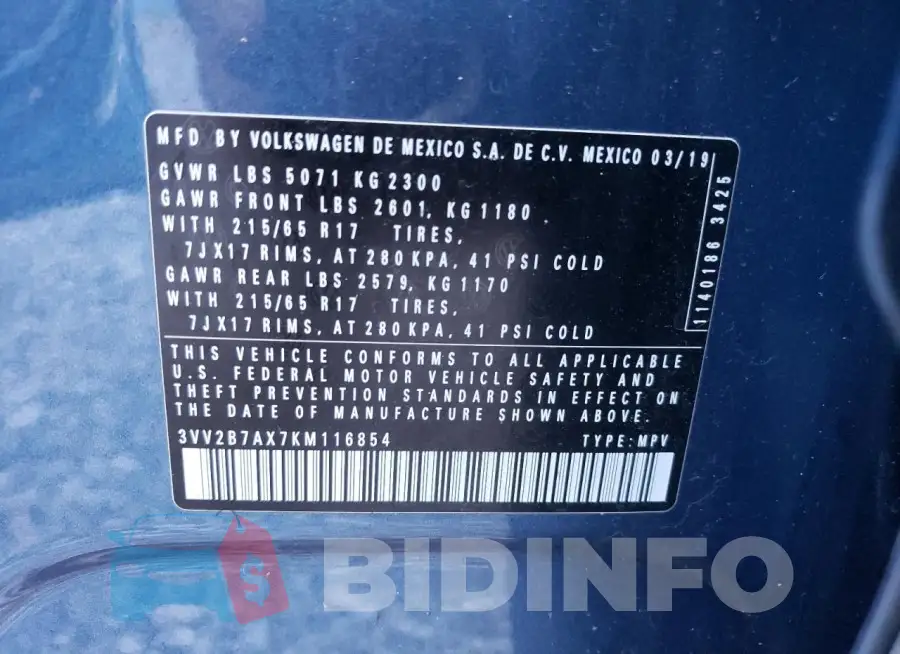 3VV2B7AX7KM116854 Photo# 13