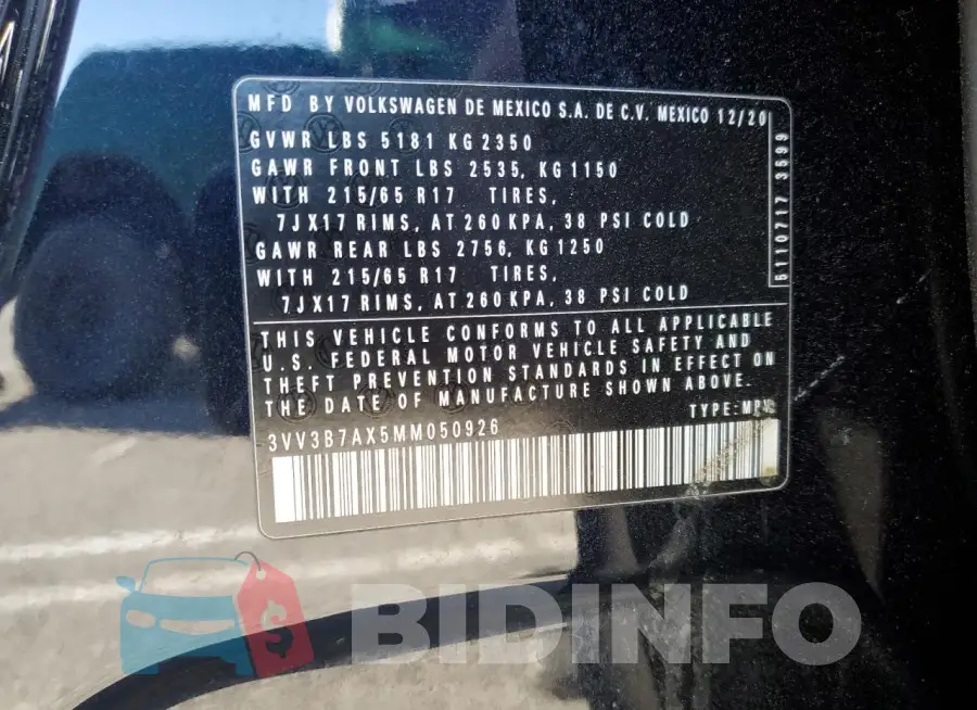 3VV3B7AX5MM050926 Photo# 13