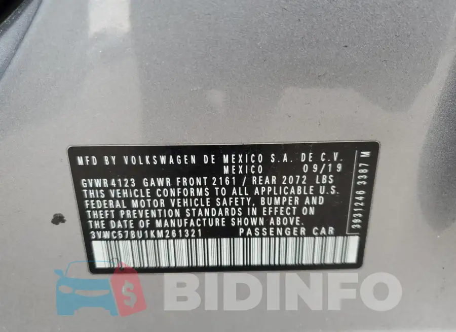 3VWC57BU1KM261321 Photo# 12
