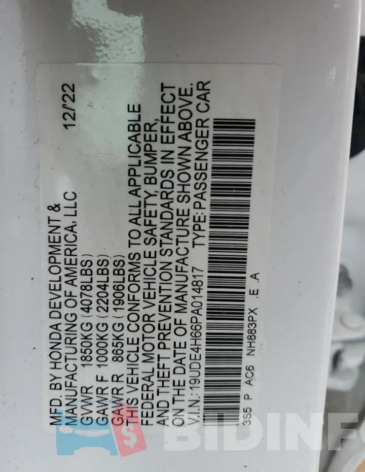 19UDE4H66PA014817 Photo# 12