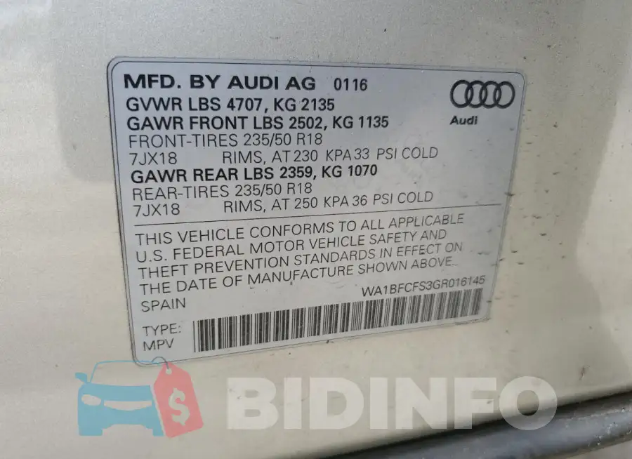 WA1BFCFS3GR016145 Photo# 13
