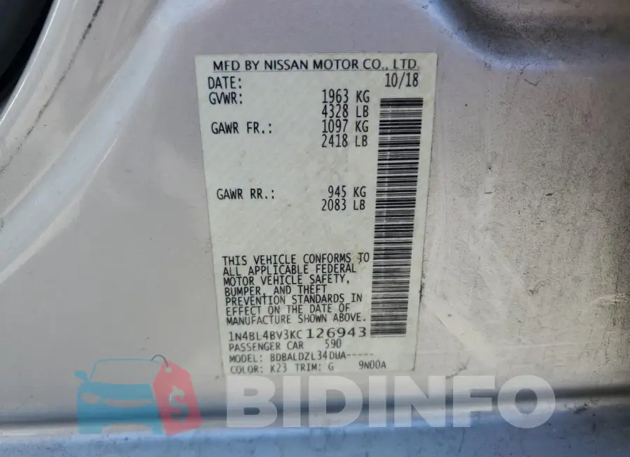 1N4BL4BV3KC126943 Photo# 12