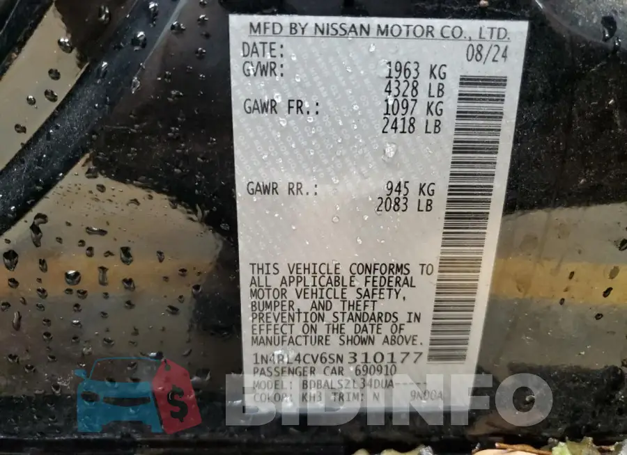 1N4BL4CV6SN310177 Photo# 12