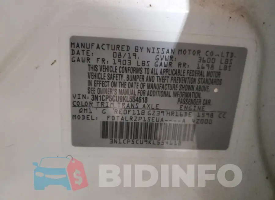 3N1CP5CU9KL554618 Photo# 13