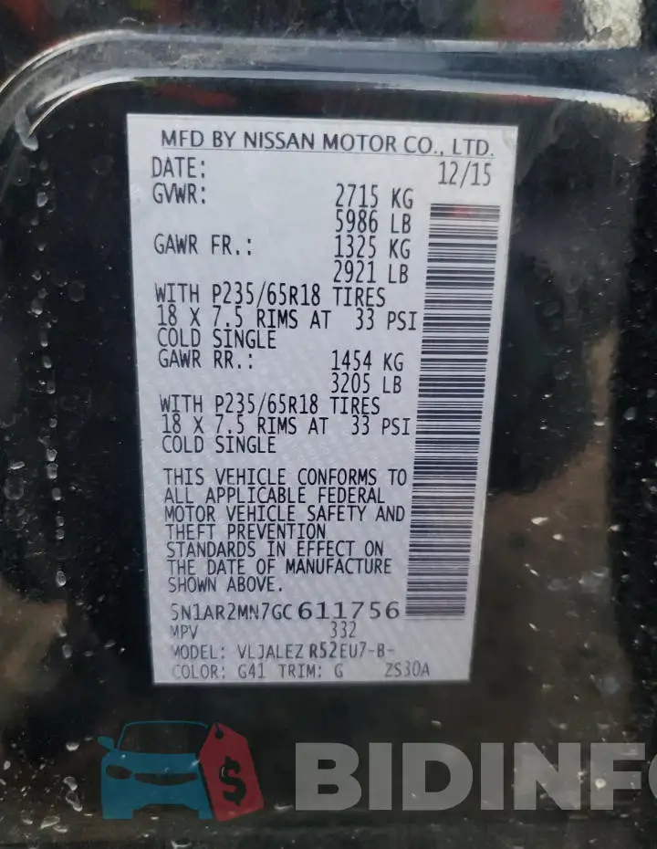 5N1AR2MN7GC611756 Photo# 13