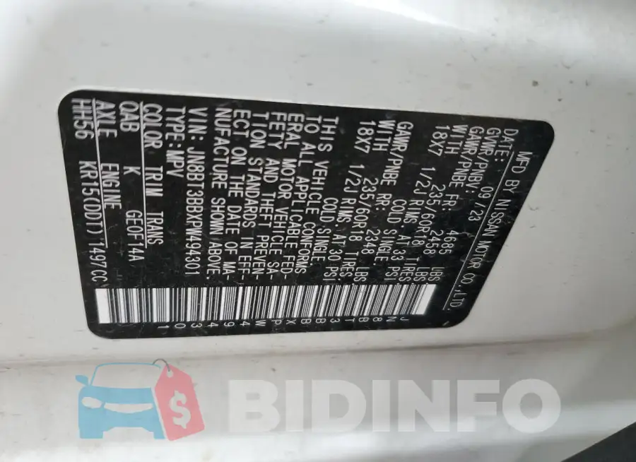JN8BT3BBXPW494301 Photo# 14