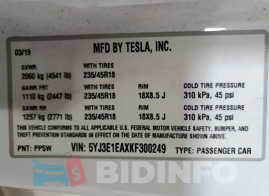 5YJ3E1EAXKF300249 Photo# 12