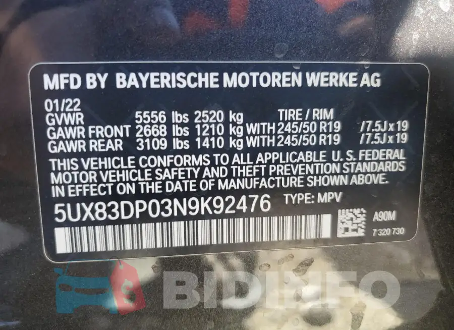 5UX83DP03N9K92476 Photo# 13