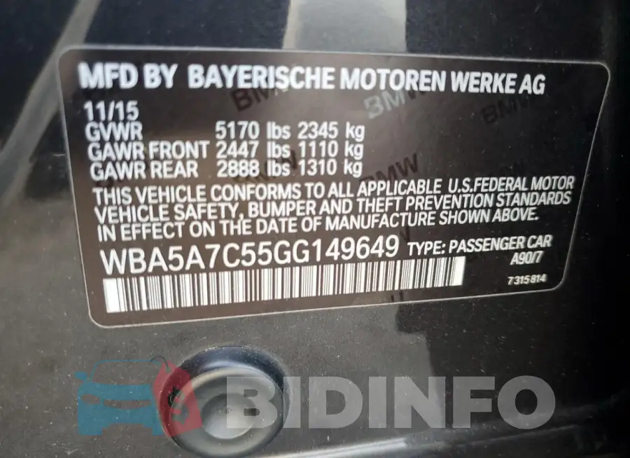 WBA5A7C55GG149649 Photo# 12
