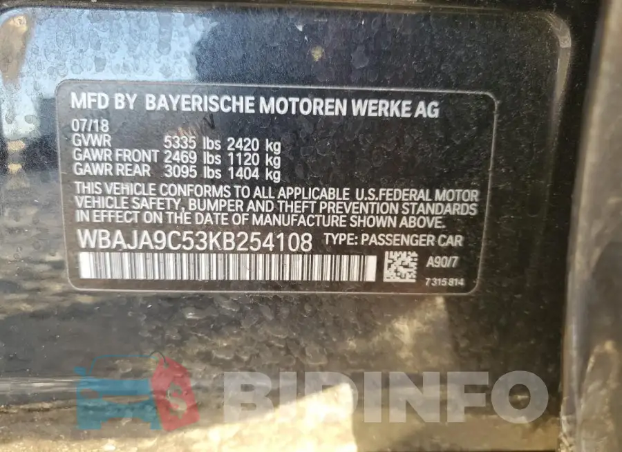 WBAJA9C53KB254108 Photo# 12