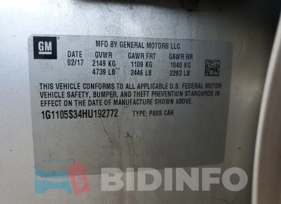 1G1105S34HU192772 Photo# 12