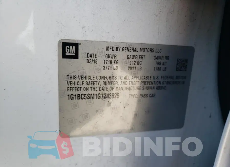 1G1BC5SM1G7243825 Photo# 12
