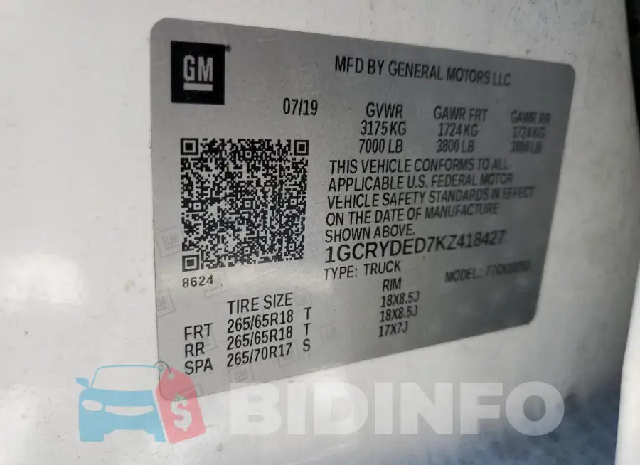 1GCRYDED7KZ418427 Photo# 12