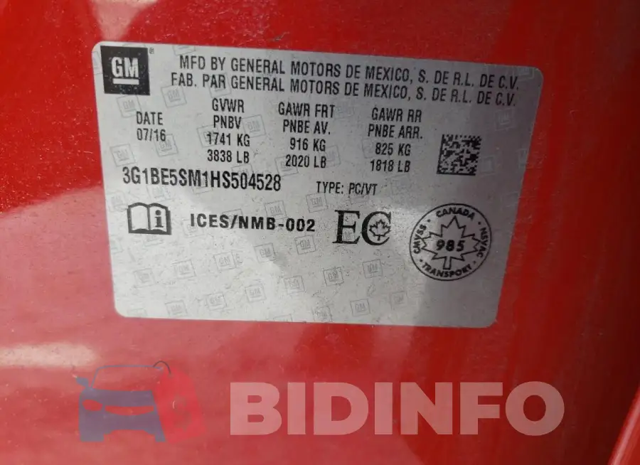 3G1BE5SM1HS504528 Photo# 13