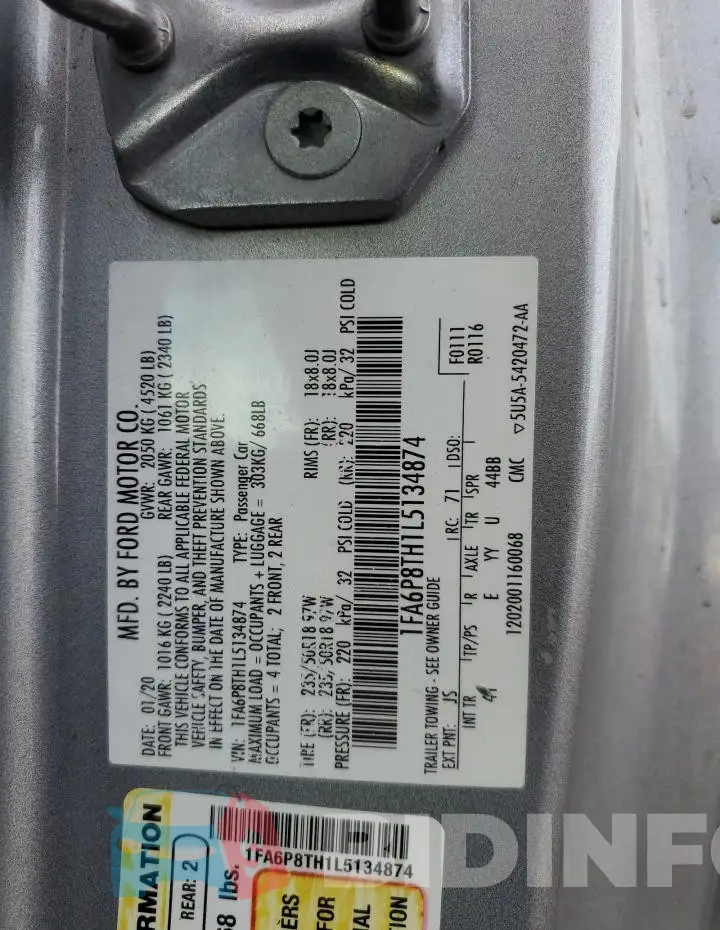 1FA6P8TH1L5134874 Photo# 13