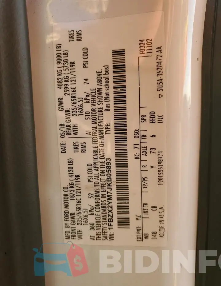 1FBZX2YM7JKB05893 Photo# 13