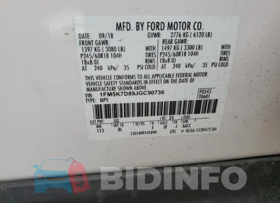 1FM5K7D89JGC90736 Photo# 14