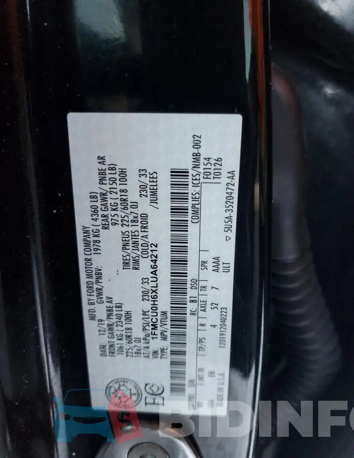 1FMCU0H6XLUA64212 Photo# 13