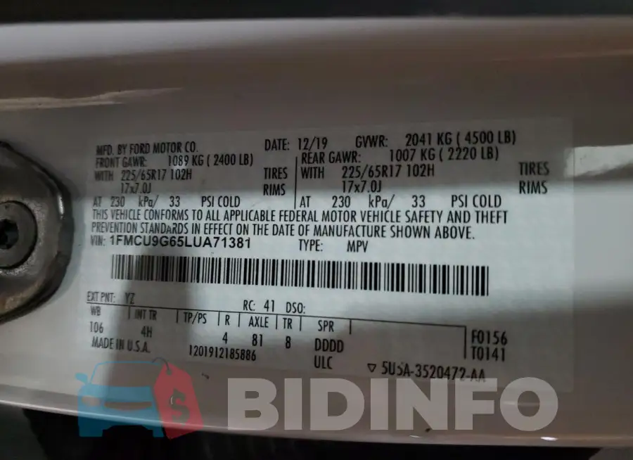 1FMCU9G65LUA71381 Photo# 14