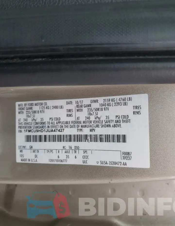 1FMCU9HD1JUA47427 Photo# 14
